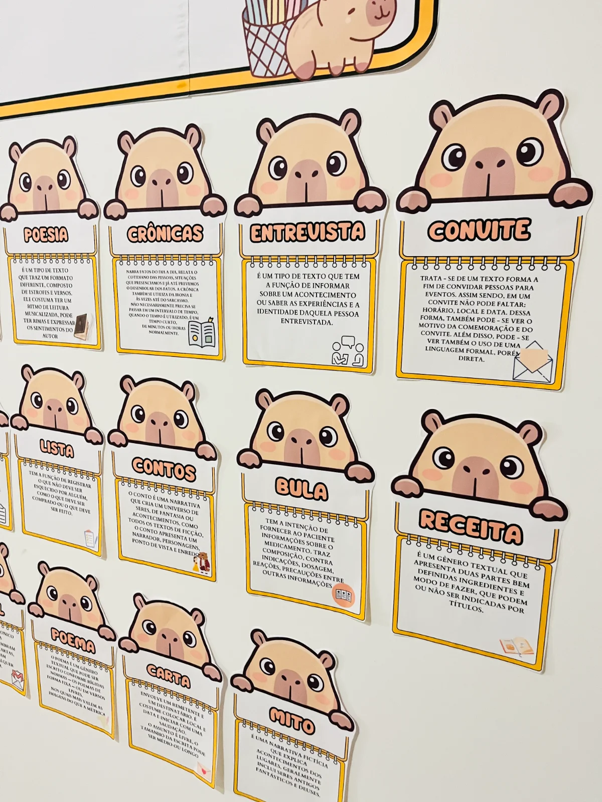 Painel completo Gênero Textual - Capivara fofa — amostra 3: 🌿✨ PAINEL GÊNEROS TEXTUAIS – TEMA CAPIVARAS ✨🌿 Transforme sua…