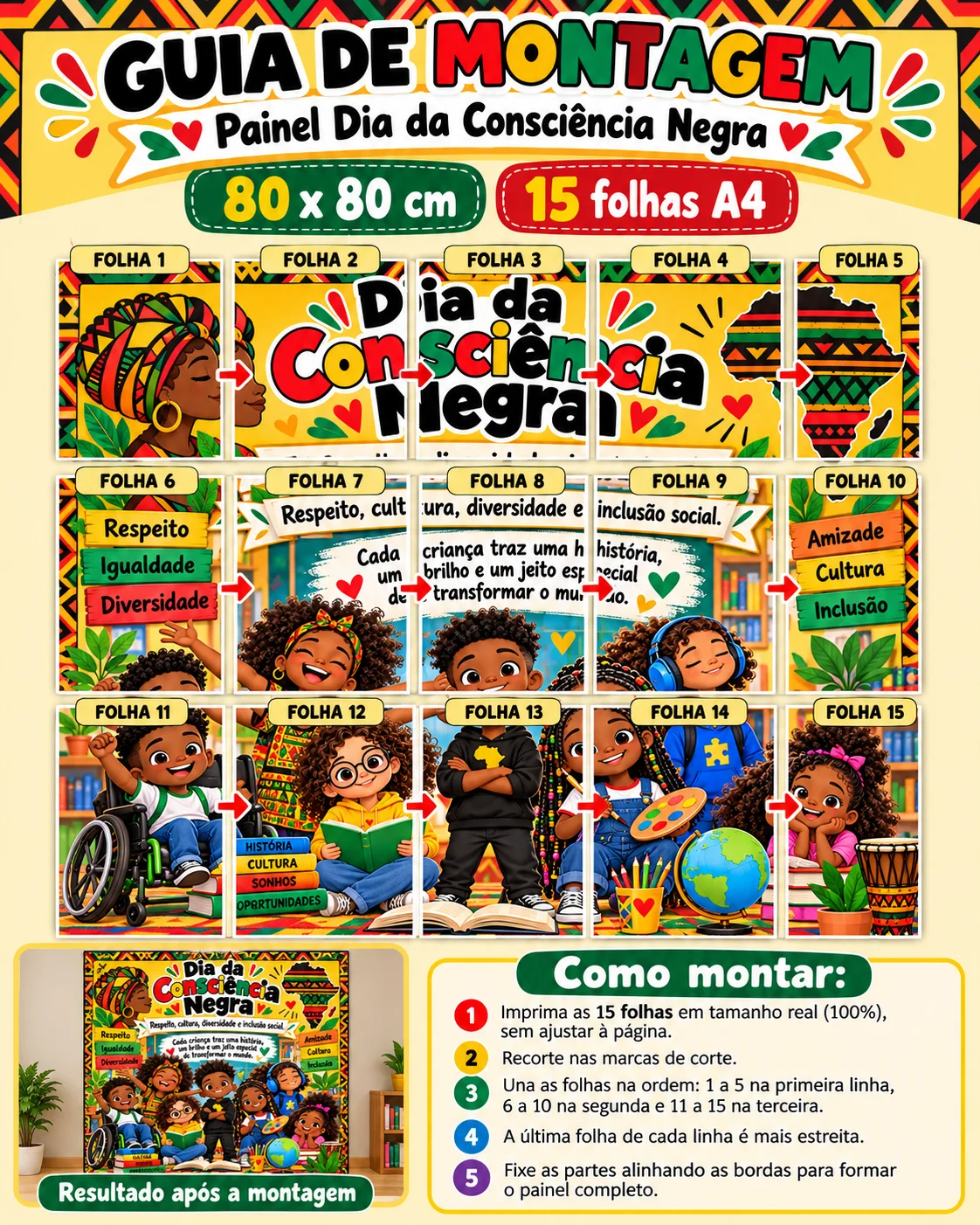 Painel Consciência Negra 80x80cm 1°ano a 9°ano em PDF para imprimir. — amostra 3: PAINEL DIA DA CONSCIÊNCIA NEGRA – TAMANHO…