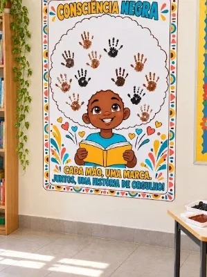 Painel Consciência Negra com Atividade de Carimbo das Mãos — amostra 1: O QUE VOCÊ VAI RECEBER?