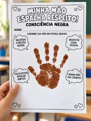 Painel Consciência Negra com Atividade de Carimbo das Mãos — amostra 3: 2. Painel ampliado de Consciência Negra — tamanho…