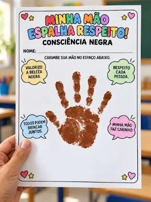 Painel Consciência Negra com Atividade de Carimbo das Mãos — amostra 5: POSSIBILIDADES PEDAGÓGICAS