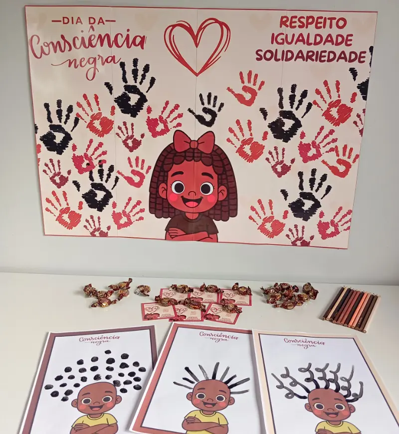 Painel Consciência Negra com Cartão e Atividade em PDF — Ciências para Educação Infantil: Trabalhe respeito, igualdade e…