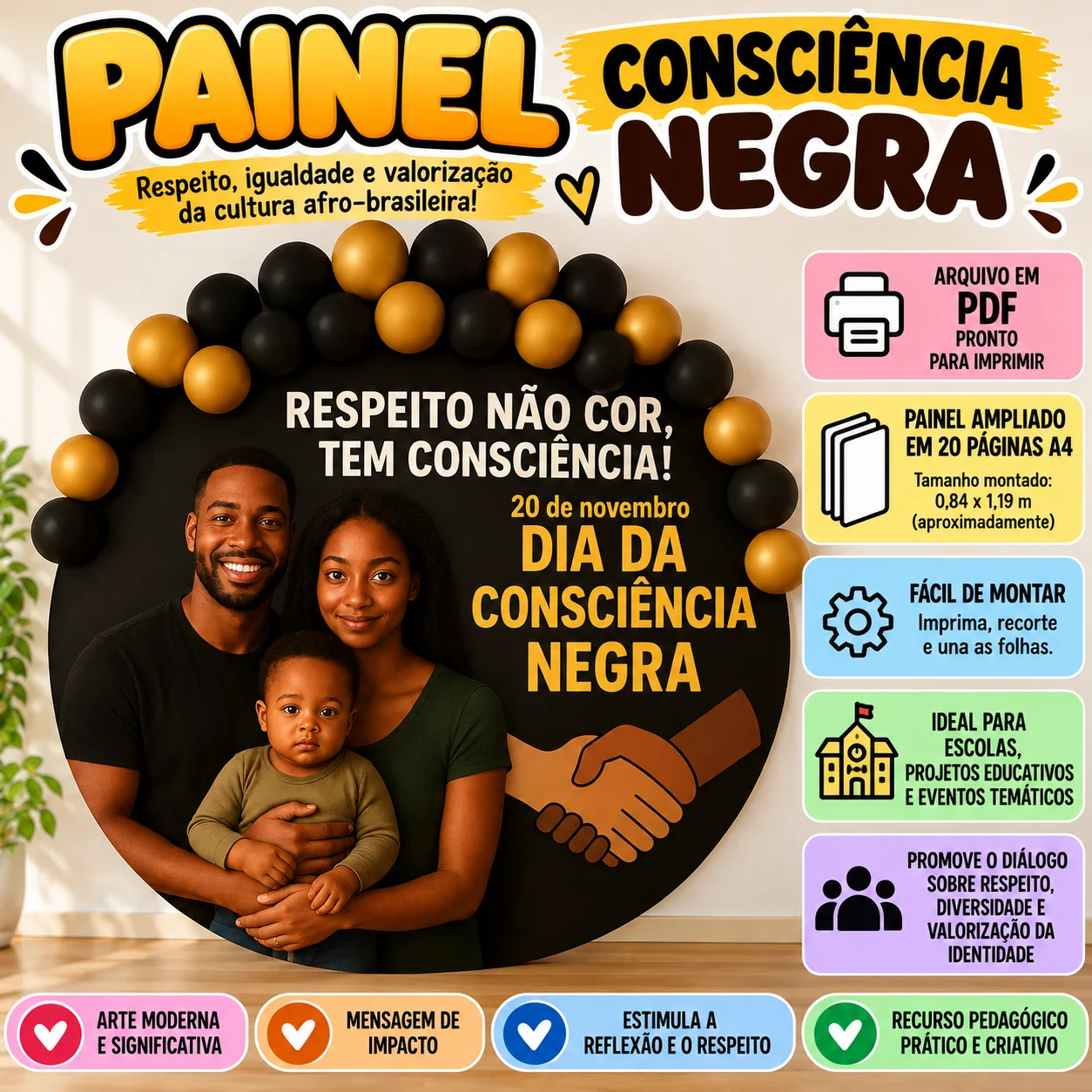 Painel Consciência Negra – Decoração Escolar em PDF — Ciências para Educação Infantil: Painel Consciência Negra com…