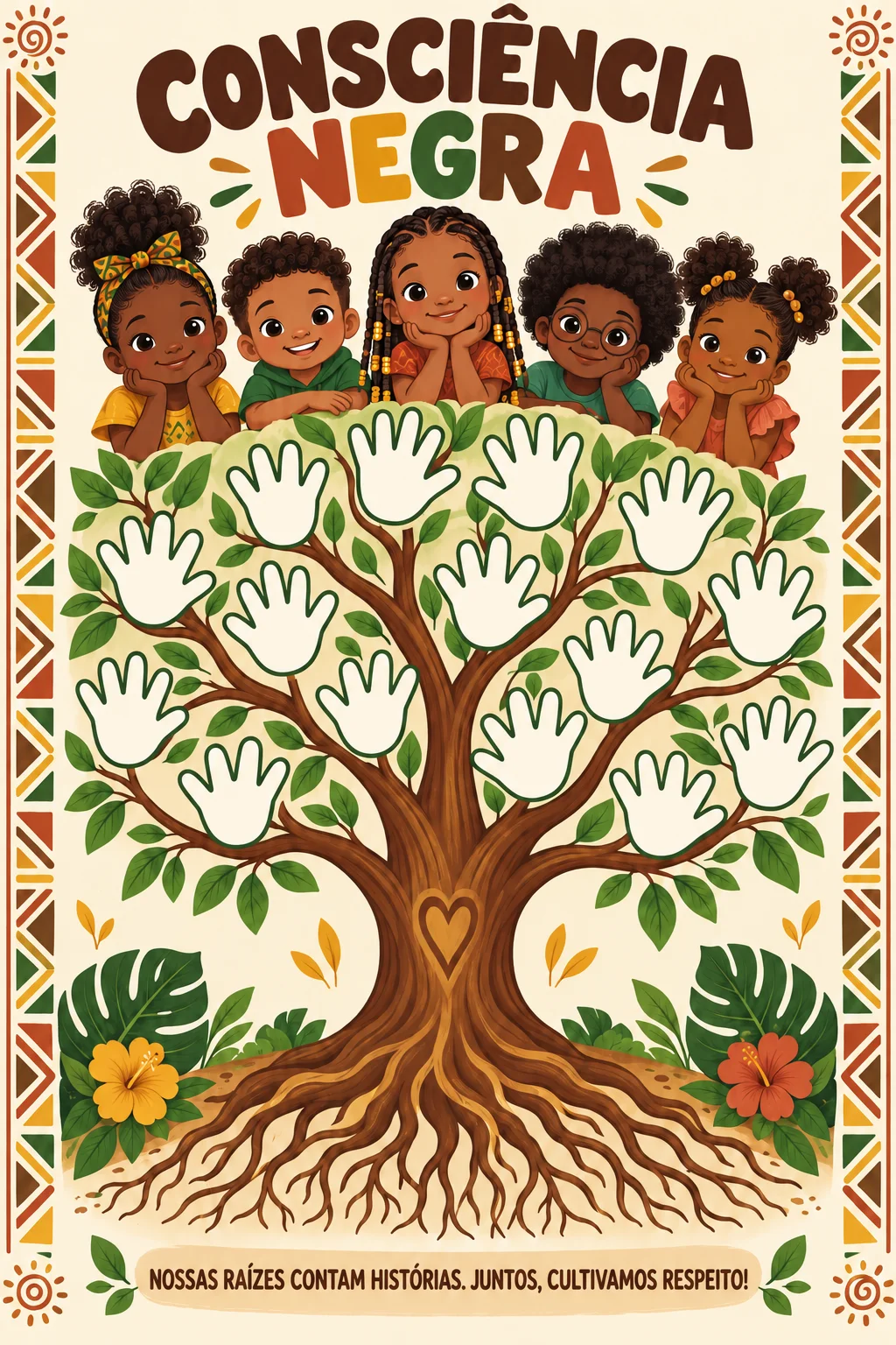 Painel consciência negra - Educação infantil — amostra 1: PAINEL COLABORATIVO CONSCIÊNCIA NEGRA – ÁRVORE DO RESPEITO