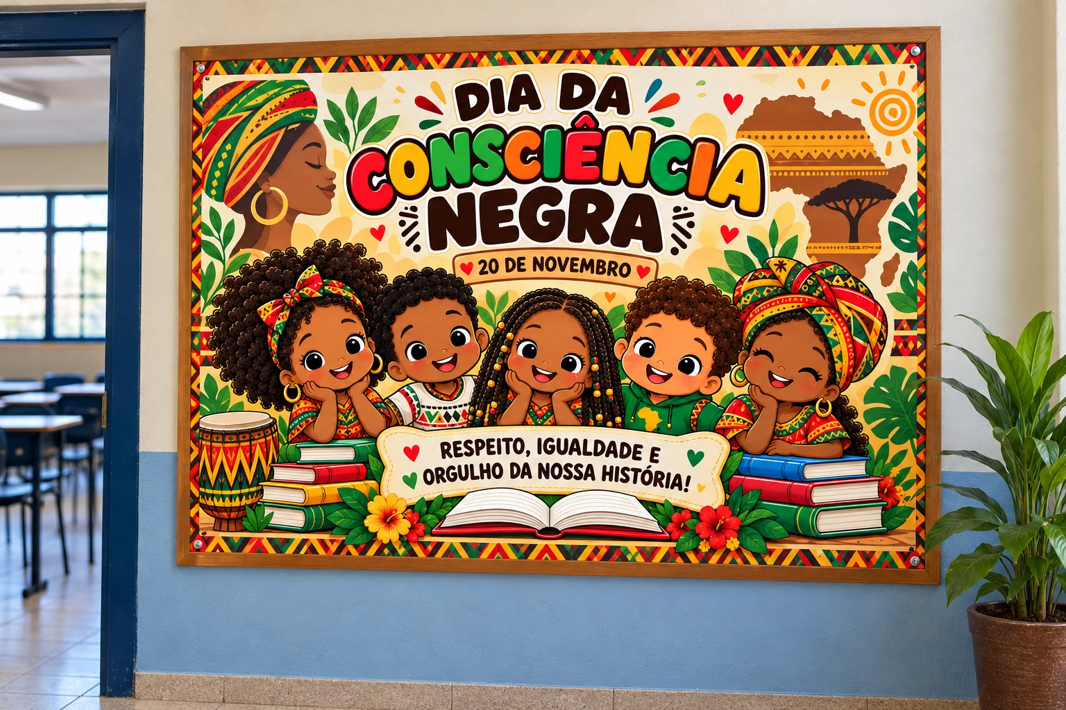 Painel Consciência Negra em PDF ampliado – 2 Tamanhos — amostra 3: Painel colorido da Consciência Negra para imprimir em 8…