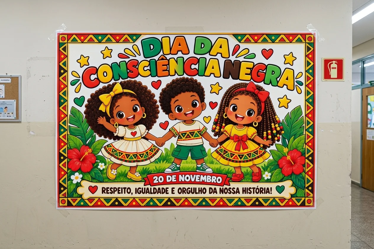 Painel Consciência Negra - Em pdf ampliado — amostra 1: ❤️💛💚 MURAL DA CONSCIÊNCIA NEGRA – NOSSA HISTÓRIA, NOSSO ORGULHO!