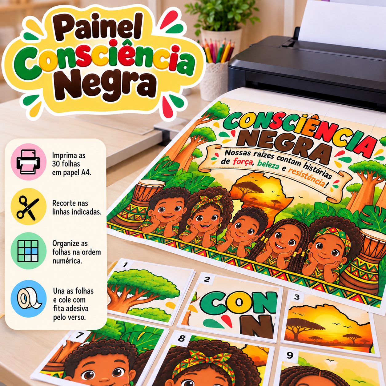 Painel Consciência Negra em PDF para Imprimir — amostra 1: 📦 O que acompanha o material? Painel Consciência Negra em PDF para Imprimir — amostra 1: 📦 O que acompanha o material?