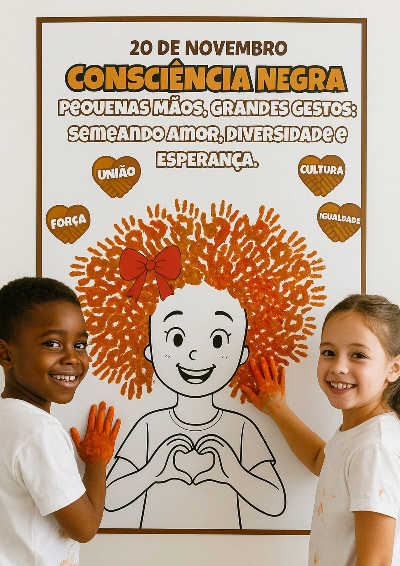 Painel Consciência negra mãos com tinta — amostra 1: Este material é um painel ampliado em 16 folhas A4, especialmente…