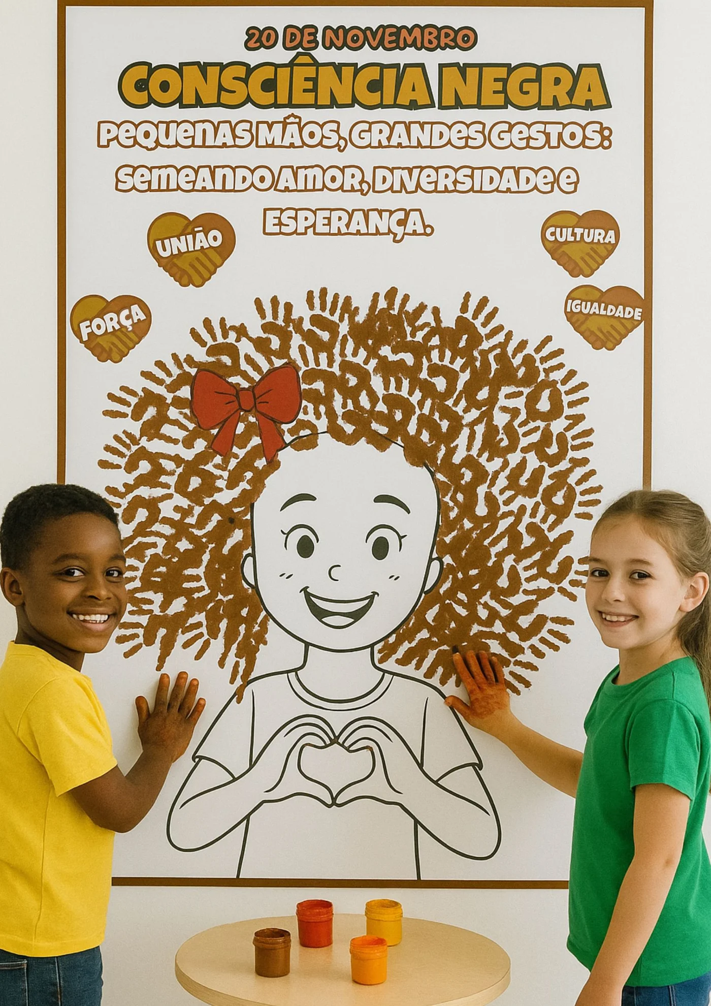 Painel Consciência negra mãos com tinta — Datas comemorativas para Todas as séries: Este material é um painel ampliado em…