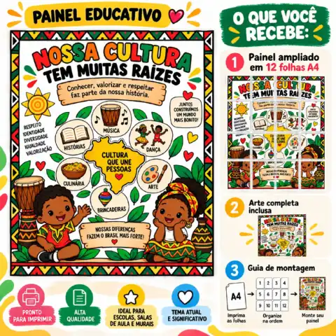 Painel Consciência Negra – Nossa Cultura Tem Muitas Raízes — amostra 3: Painel pedagógico sobre Consciência Negra, cultura…
