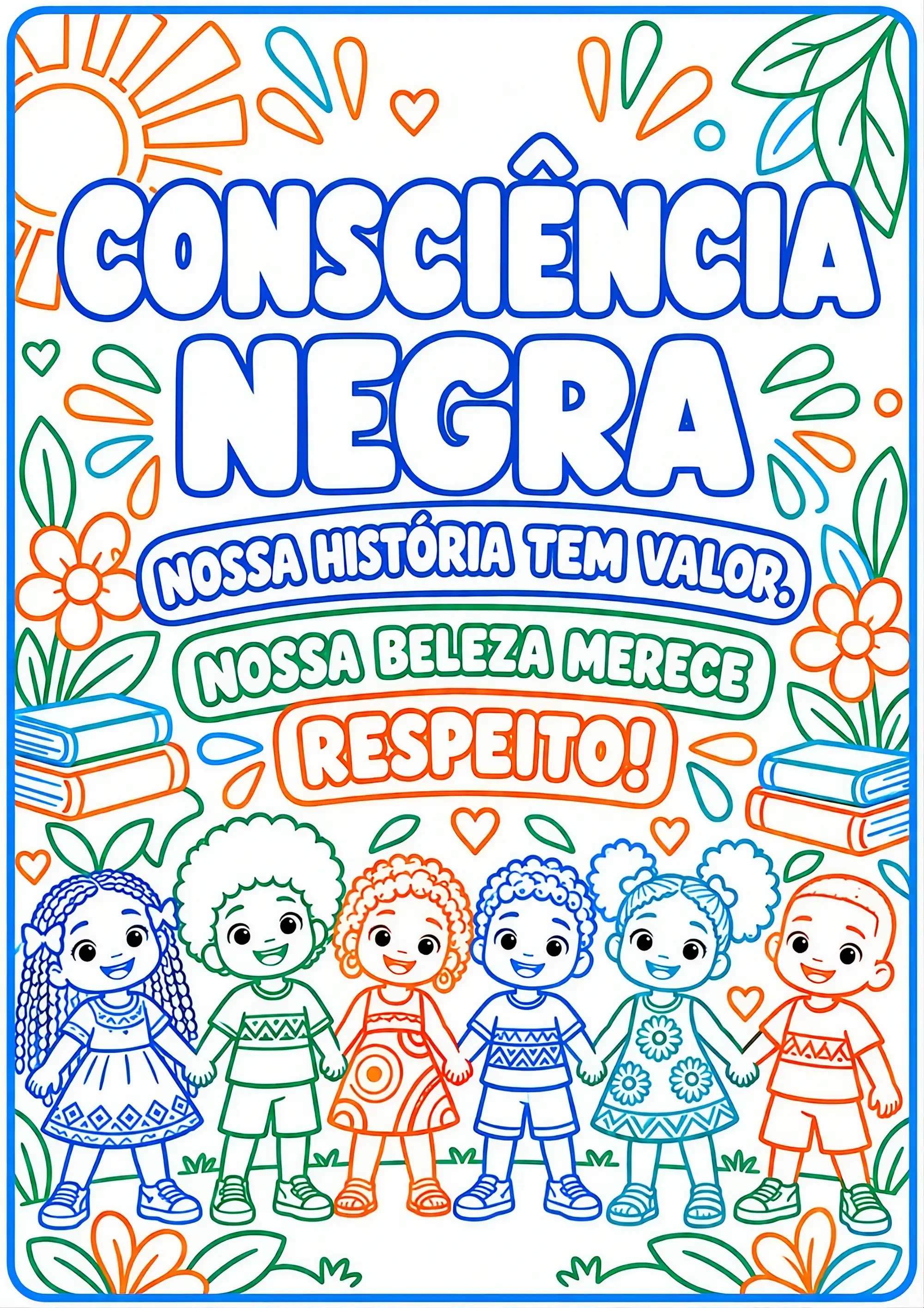 Painel Consciência Negra para Colorir – Educação Infantil 16 folhas a4 — amostra 3: Painel para colorir com personagens…