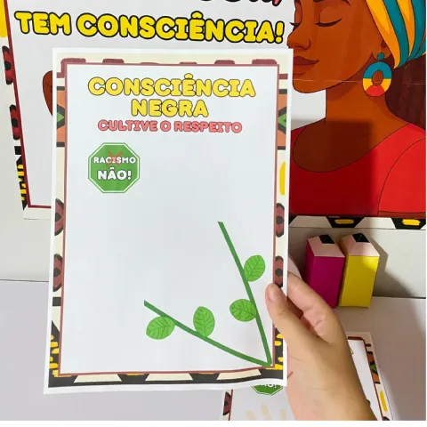 Painel Consciência Negra para Imprimir – 8 Folhas A4 — amostra 3: Painel Consciência Negra , com ilustração representativa…