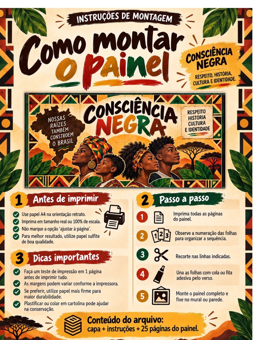 Painel Consciência Negra para Imprimir em PDF – 25 Folhas A4 — amostra 1: Painel Consciência Negra para imprimir em 25…