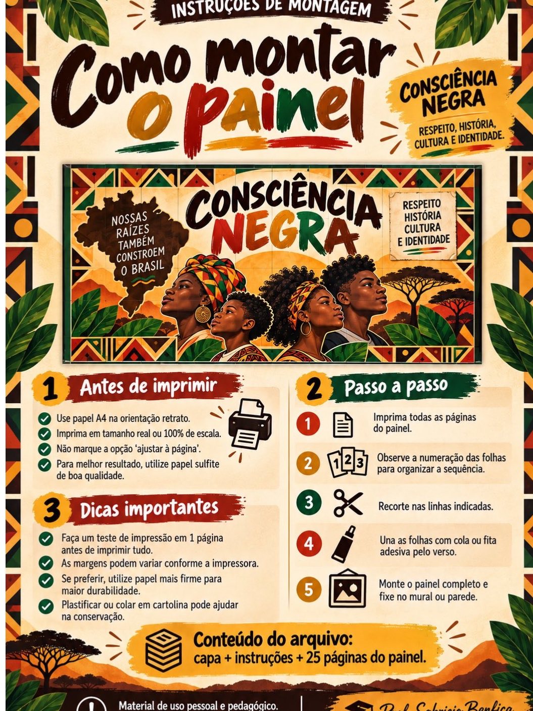 Painel Consciência Negra para Imprimir em PDF – 25 Folhas A4 — amostra 3: Painel Consciência Negra para imprimir em 25…