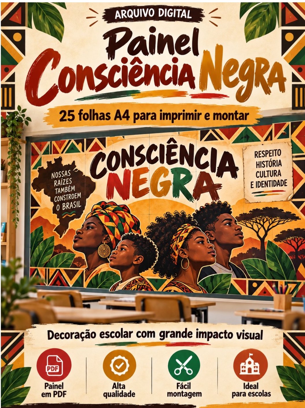 Painel Consciência Negra para Imprimir em PDF – 25 Folhas A4 — Matemática para Educação Infantil: Painel Consciência Negra…