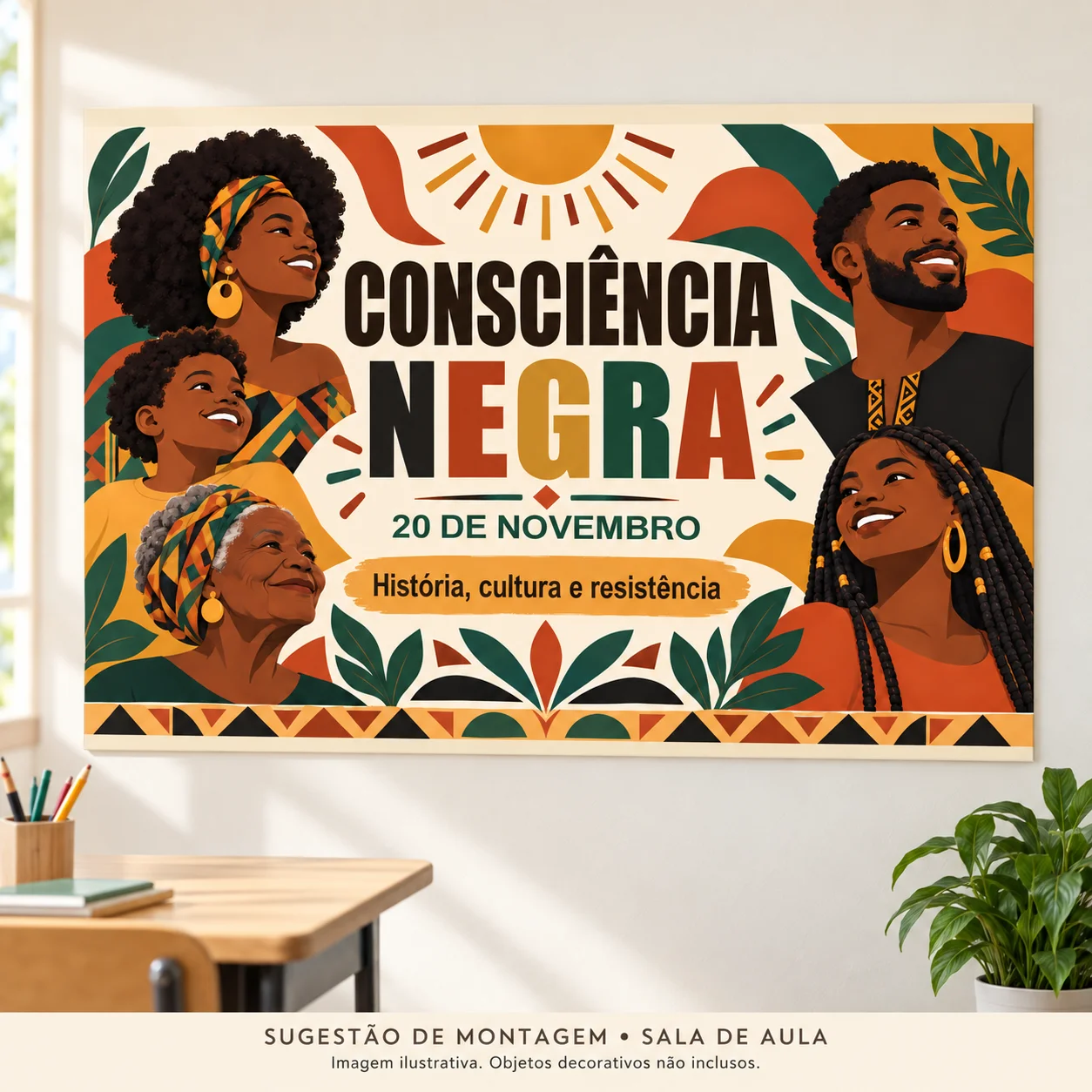 Painel Consciência Negra para Imprimir em PDF — 100 x 70 cm — amostra 1: O que você recebe