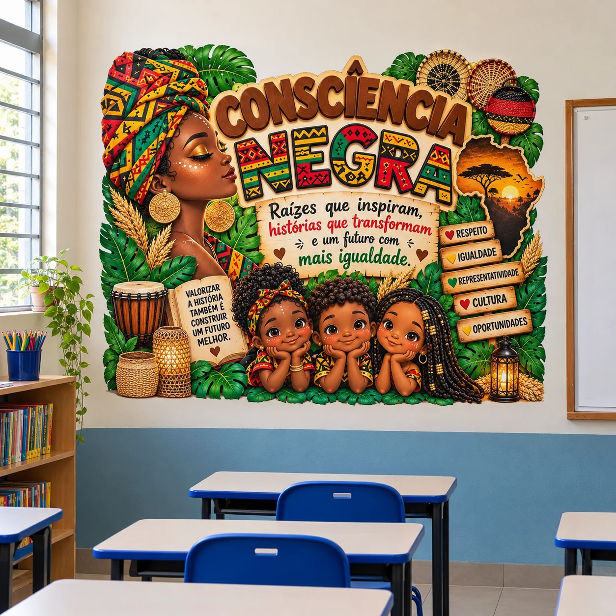 Painel Consciência Negra para Imprimir – Mural Escolar Decorativo — amostra 3: 🎯 Sugestões de uso