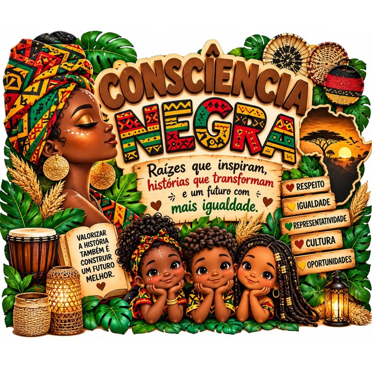 Painel Consciência Negra para Imprimir – Mural Escolar Decorativo — amostra 4: 🖨️ Como utilizar?