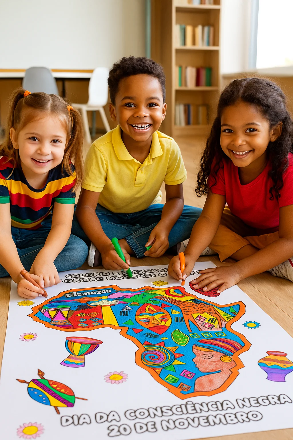 Painel Consciência Negra – Pintura Coletiva em PDF — História para Educação Infantil: Painel Consciência Negra para pintura…