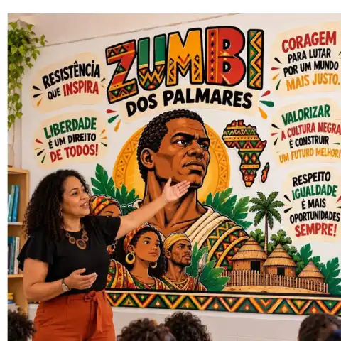 Painel Consciência Negra: Zumbi dos Palmares – PDF para Imprimir — amostra 2: Formato A4 paisagem.