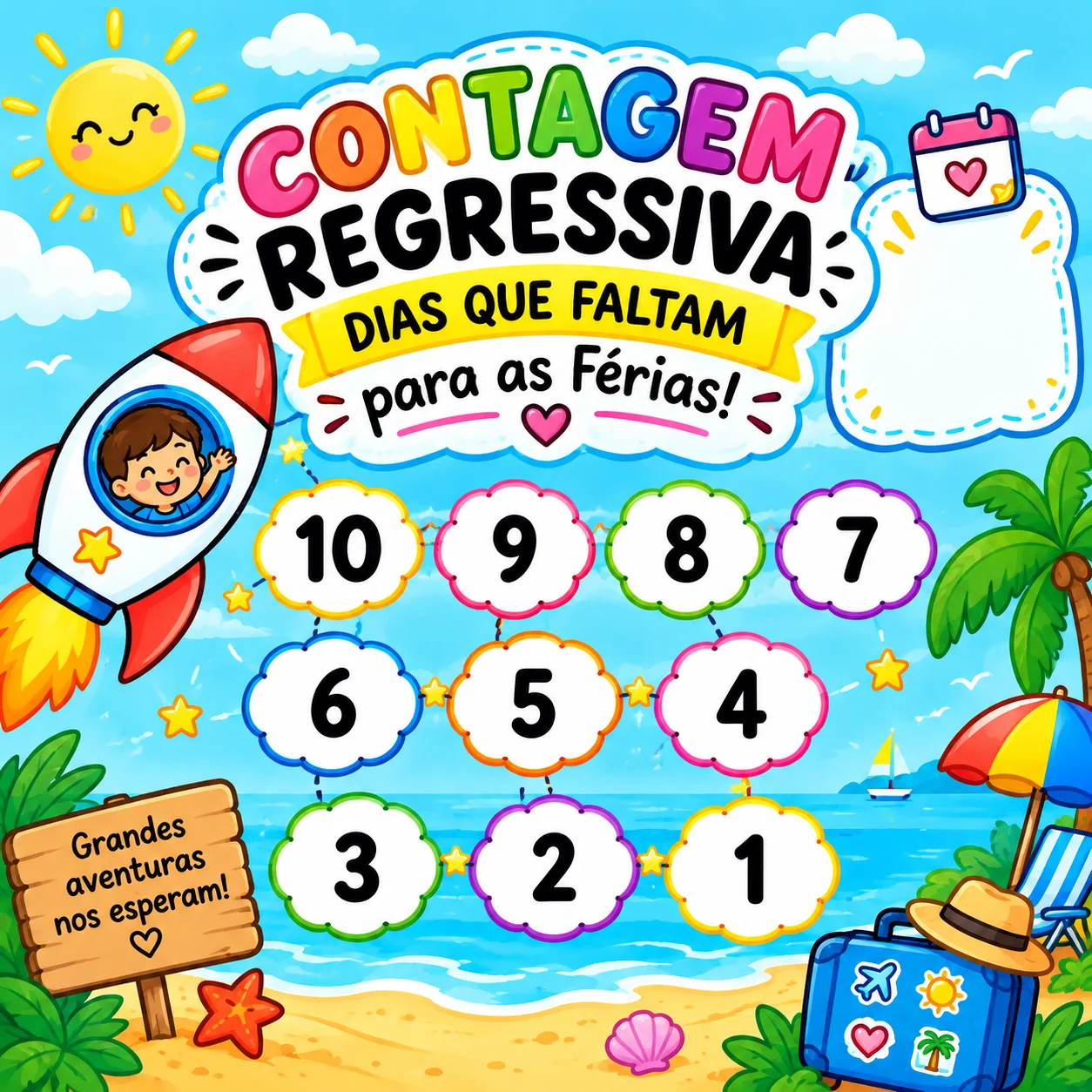 Painel Contagem Regressiva para as Férias – PDF — Datas comemorativas para Educação Infantil: Painel colorido de contagem…