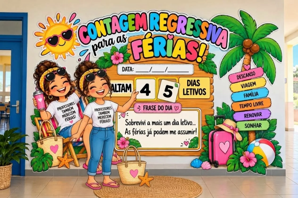 Painel Contagem Regressiva para as Férias — amostra 1: Painel de contagem regressiva para as férias com 25 páginas A4, 5…