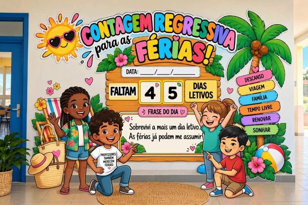 Painel Contagem Regressiva para as Férias — amostra 2: Painel de contagem regressiva para as férias com 25 páginas A4, 5…