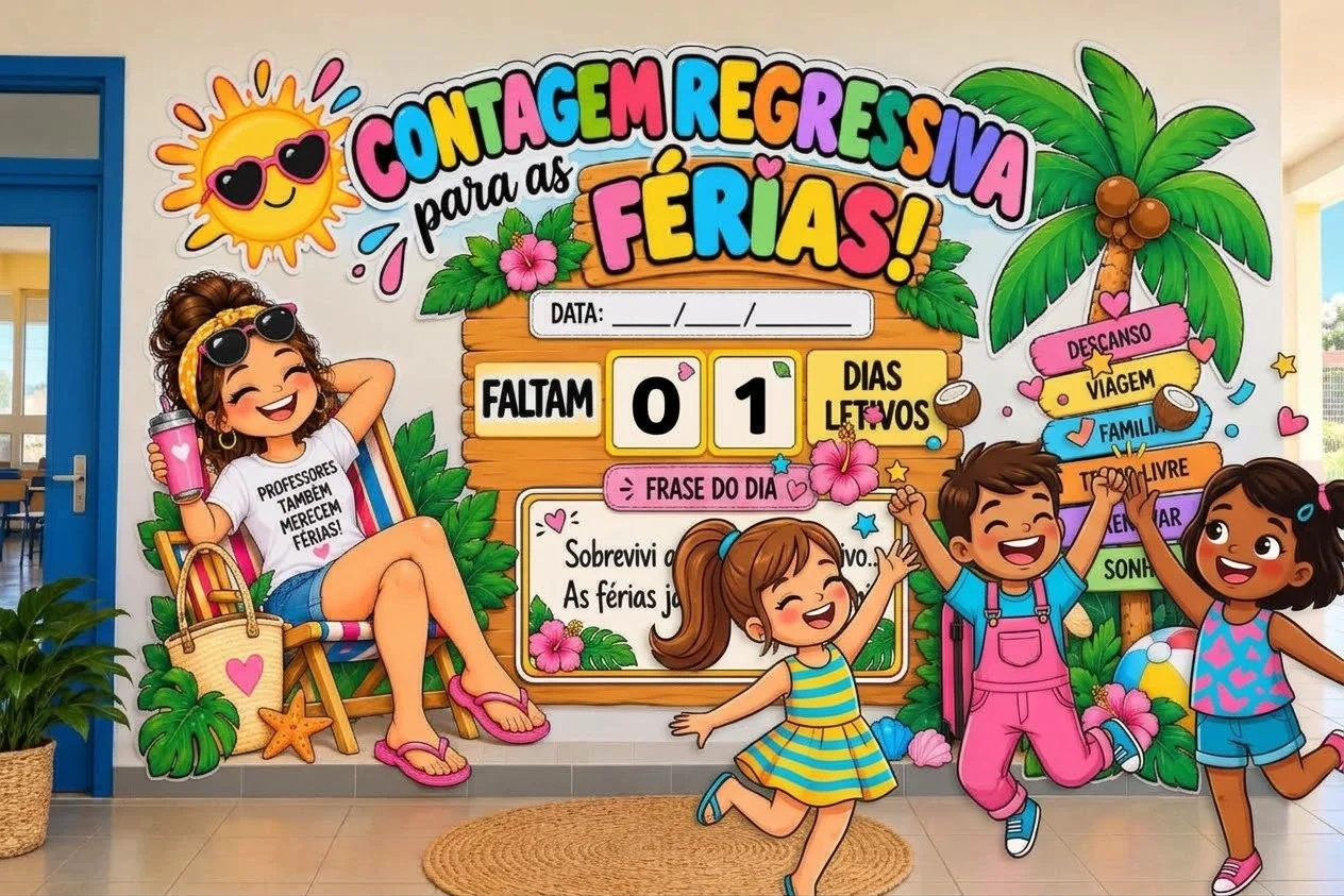 Painel Contagem Regressiva para as Férias — amostra 3: Painel de contagem regressiva para as férias com 25 páginas A4, 5…