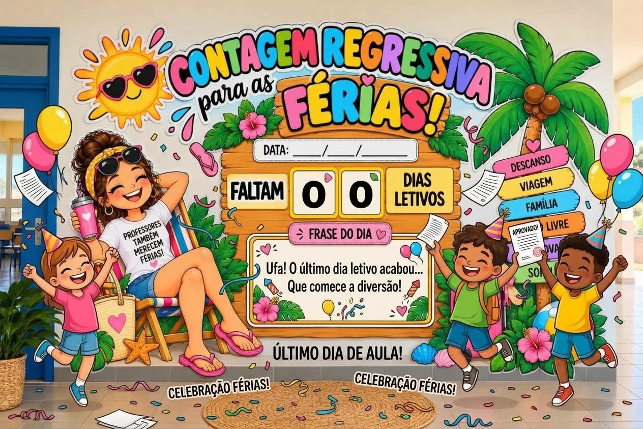 Painel Contagem Regressiva para as Férias — amostra 4: Painel de contagem regressiva para as férias com 25 páginas A4, 5…