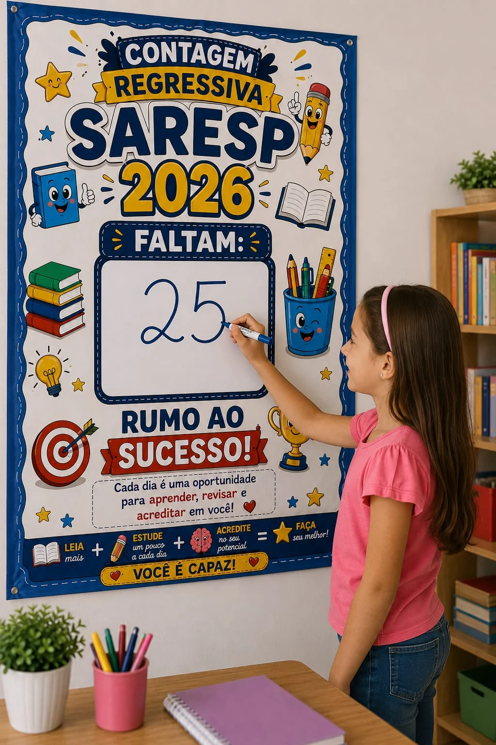 Painel contagem regressiva Saresp — capa do material