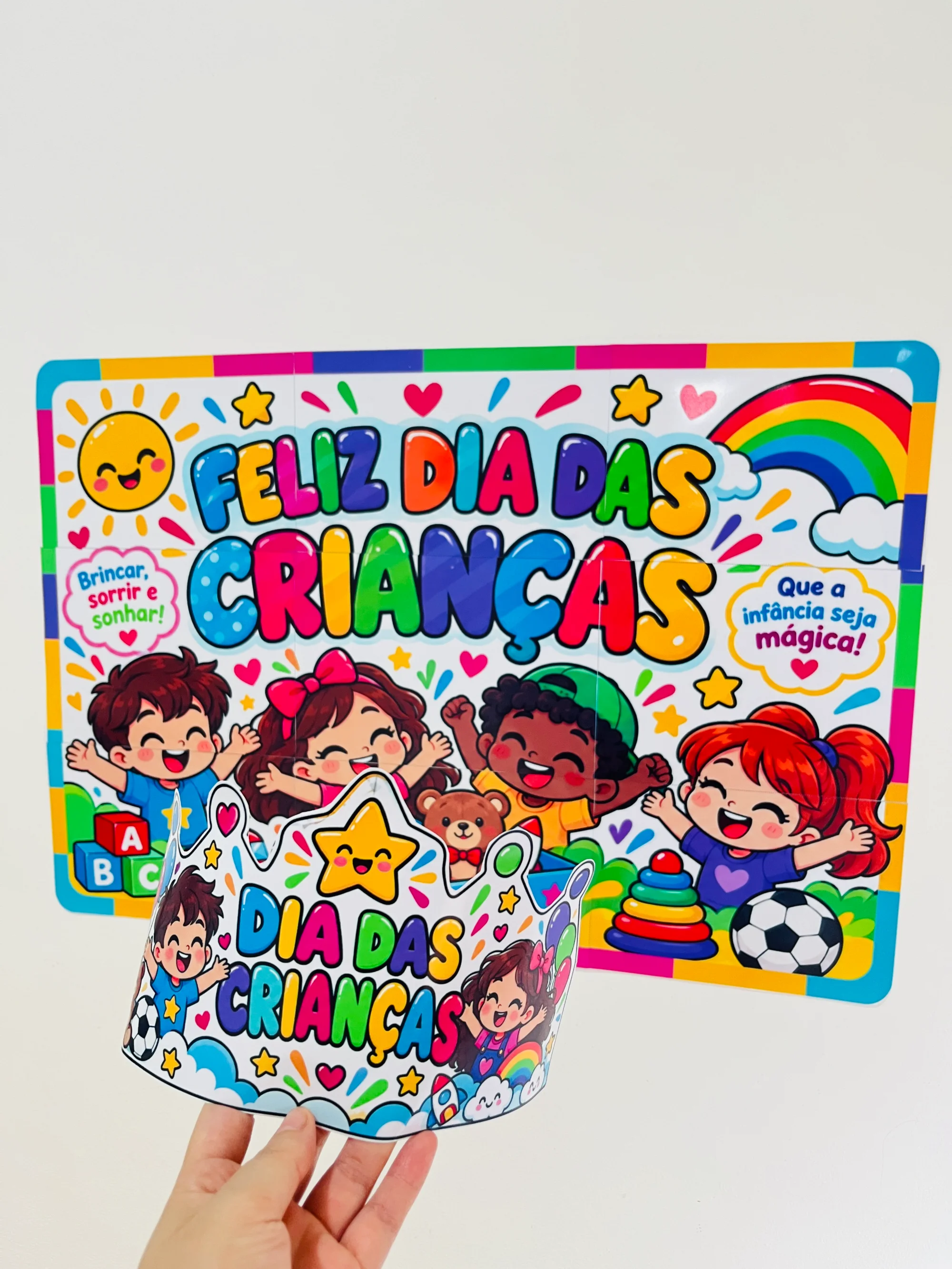 PAINEL + COROA DIA DAS CRIANÇAS — Ed Infantil / EF — amostra 1: Painel decorativo + coroa para Dia das Crianças