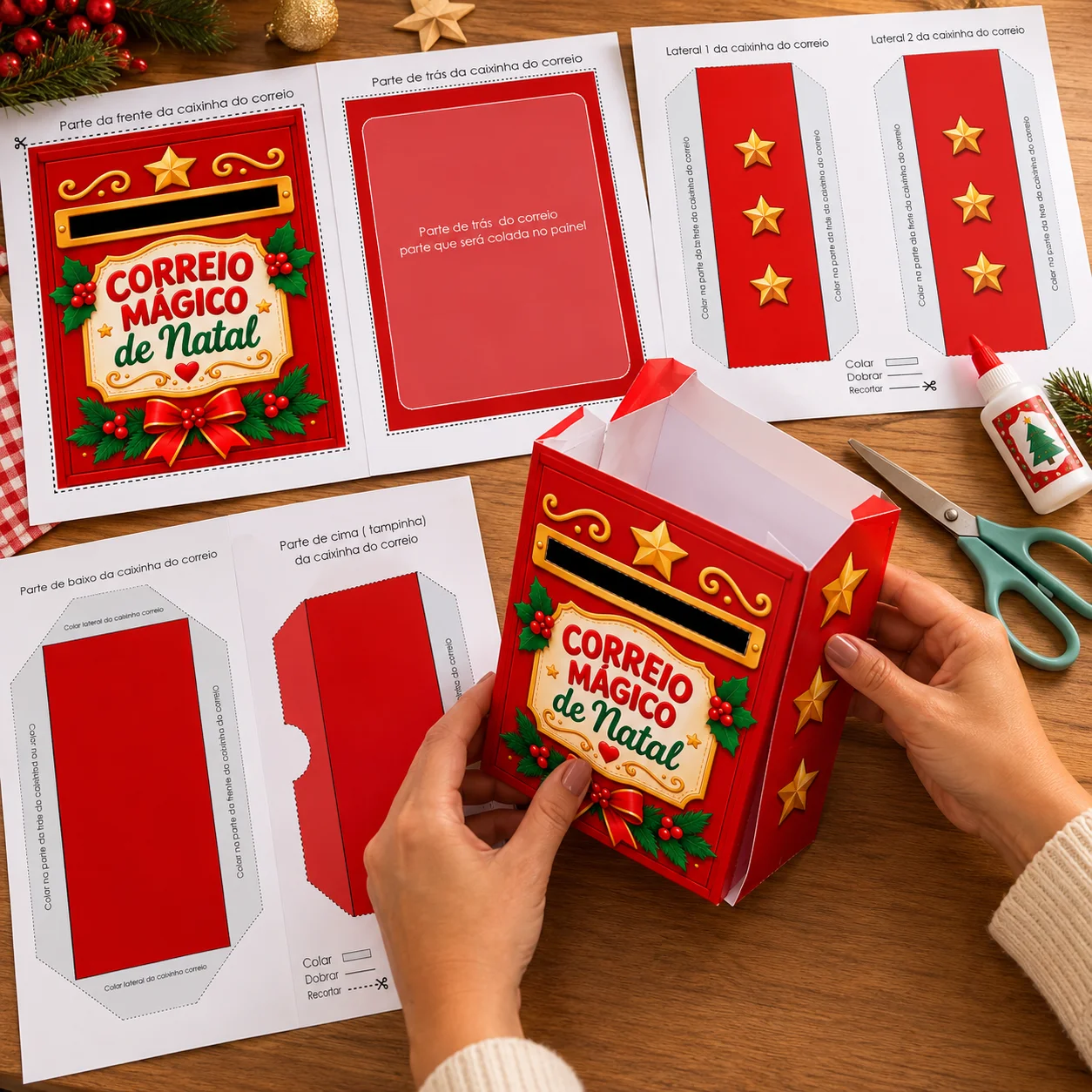 Decoração Natalina: Painel cartinhas Correio Mágico de Natal — amostra 1: PAINEL CORREIO MÁGICO DE NATAL COM CAIXINHA 3D…