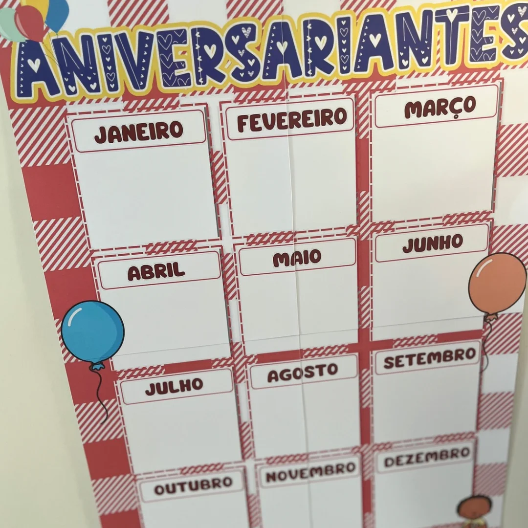 Painel de Aniversariantes – Decoração para Sala de Aula — amostra 3: Painel de aniversariantes alegre, colorido e…