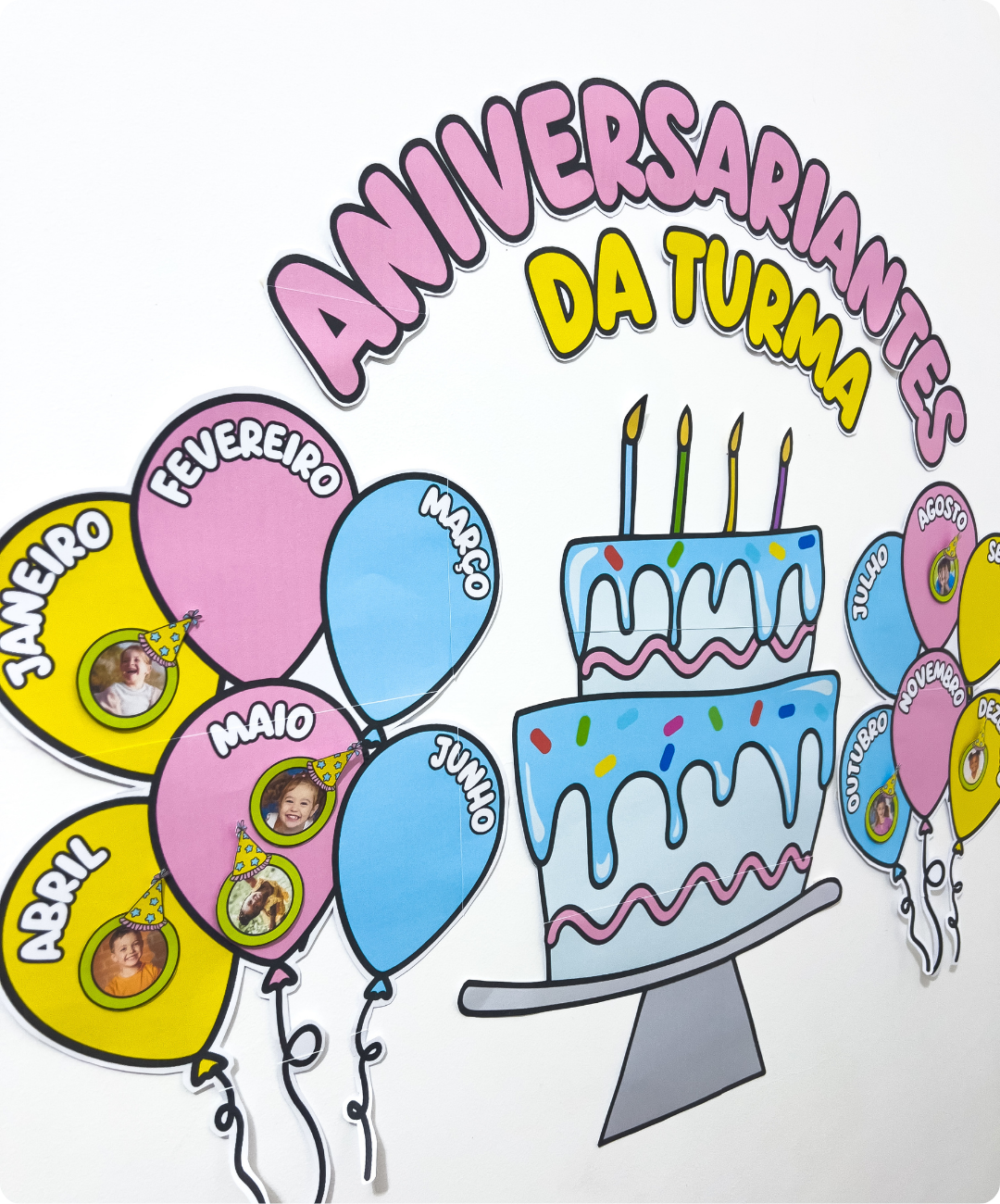 Painel de aniversariantes para imprimir e usar com a turma — amostra 1: Da impressão ao uso com a turma