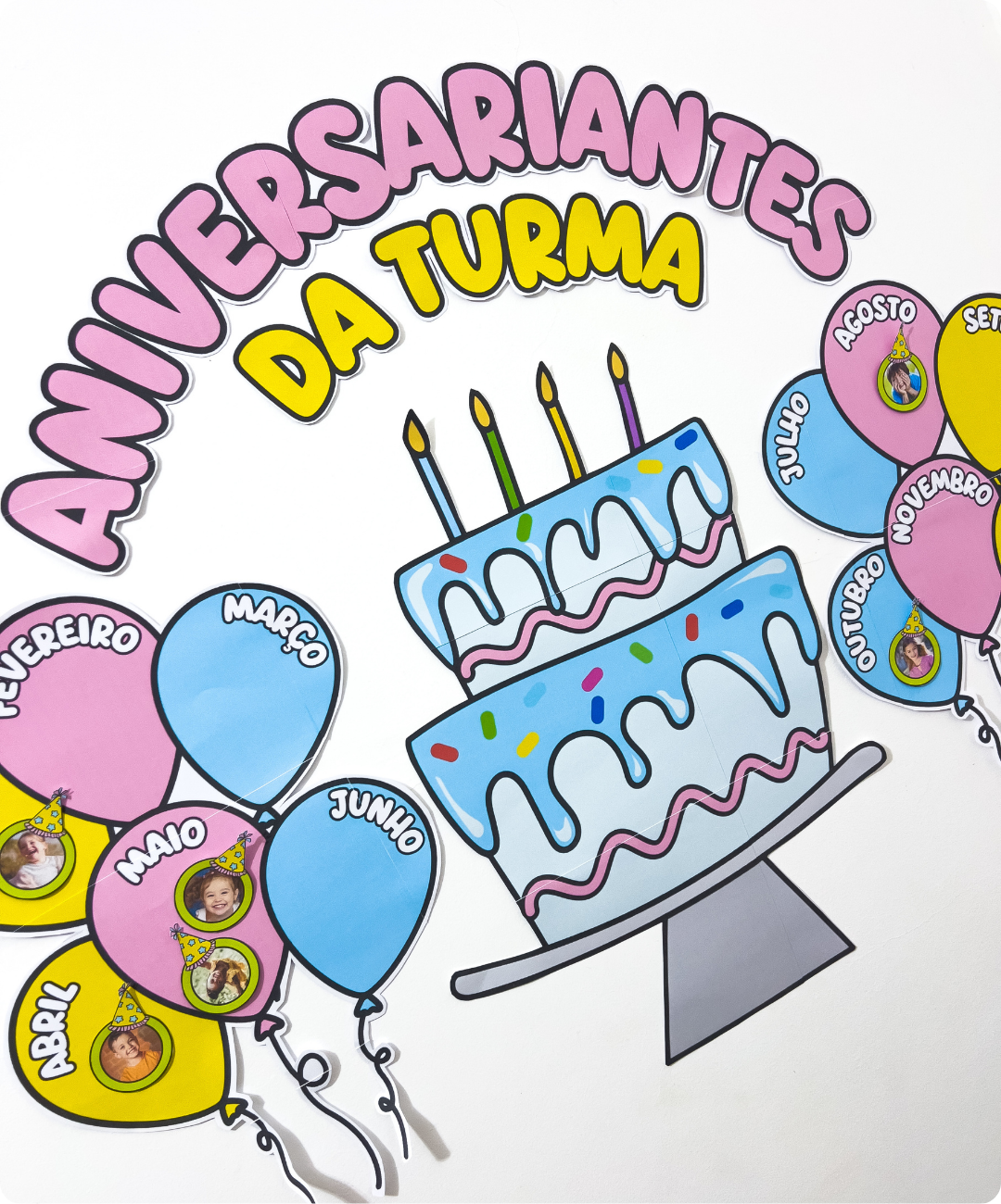 Painel de aniversariantes para imprimir e usar com a turma — amostra 3: O que você recebe no PDF