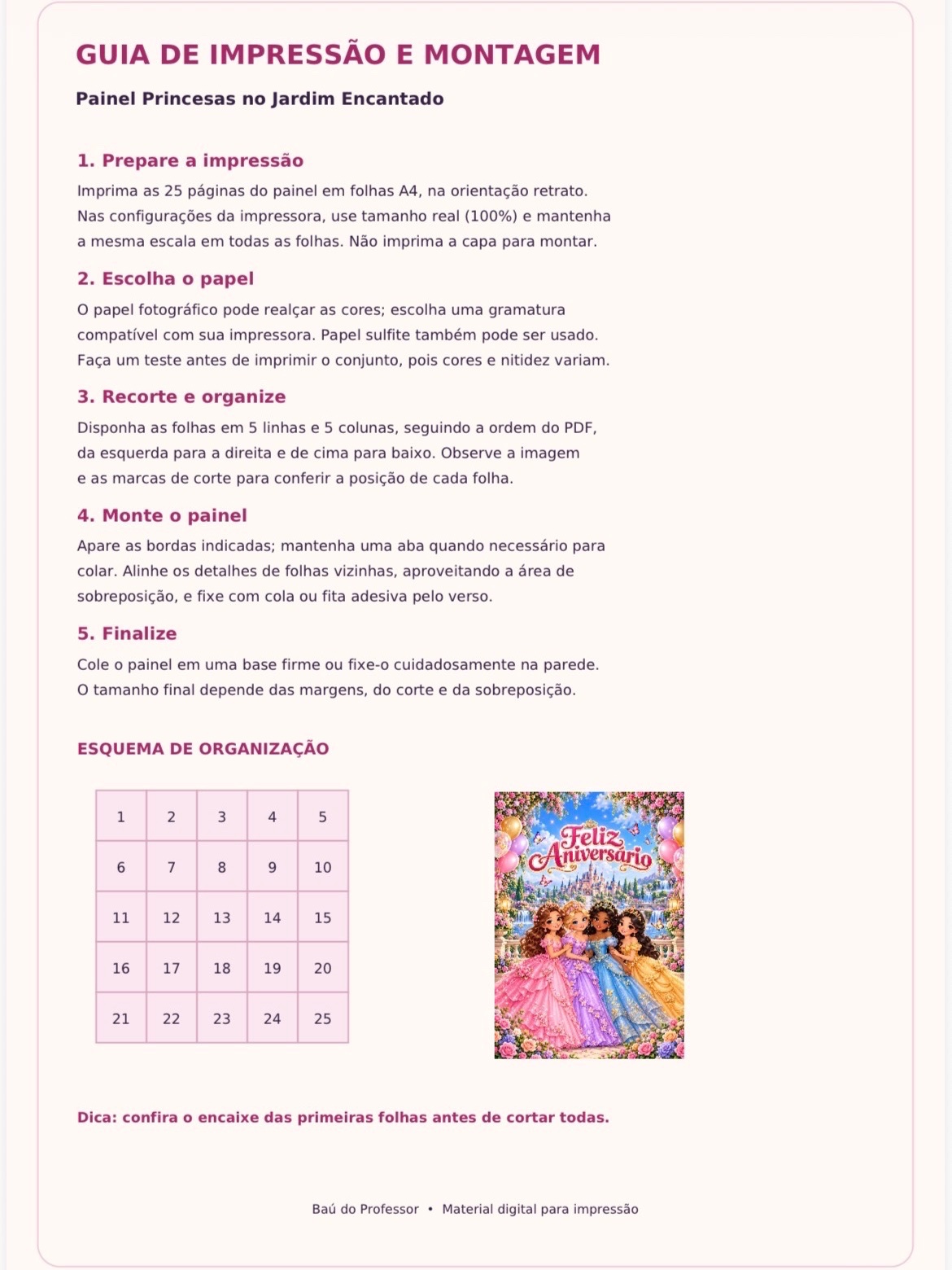 Painel de Aniversário Princesas para Imprimir – 25 Folhas A4 — amostra 1: Transforme a comemoração em um cenário encantado…