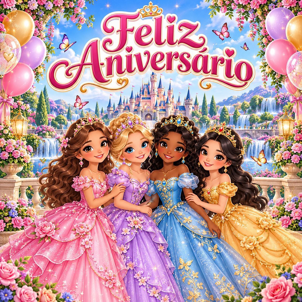 Painel de Aniversário Princesas para Imprimir – 25 Folhas A4 — amostra 3: Painel de princesas para aniversário em 25 folhas…