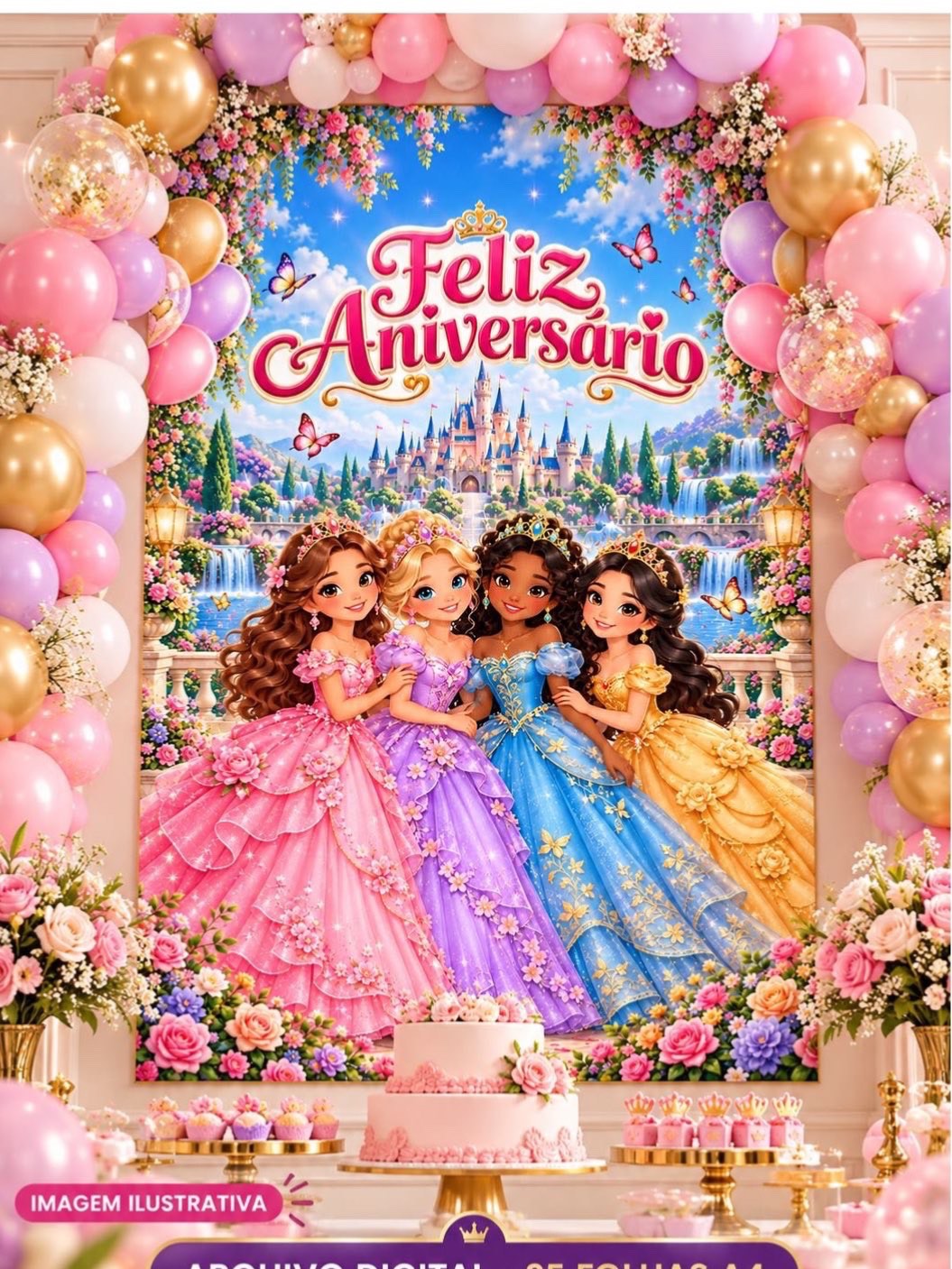 Painel de Aniversário Princesas para Imprimir – 25 Folhas A4 — Atividades para Todas as séries: Painel de princesas para…