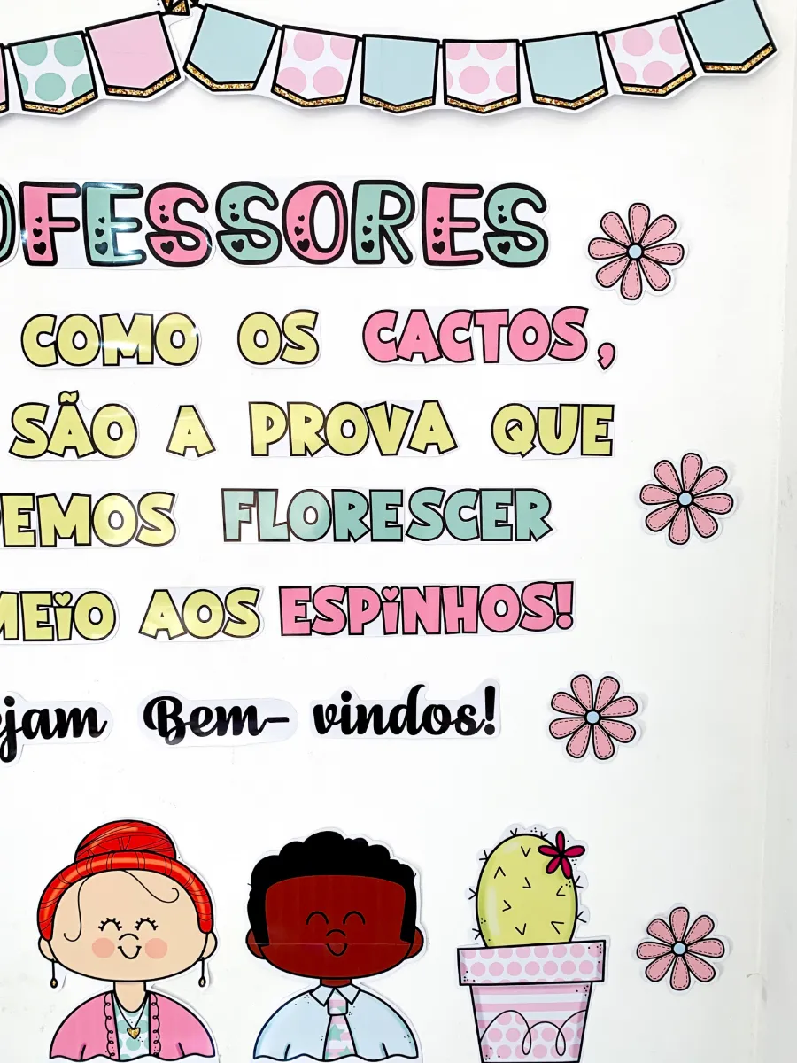 Painel de Bem-Vindos Professores para recepcionar os professores no retorno das aulas. — amostra 2: O painel já vai…