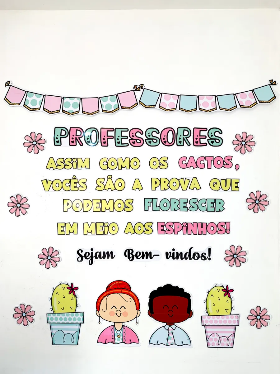 Painel de Bem-Vindos Professores para recepcionar os professores no retorno das aulas. — amostra 4: O painel já vai…