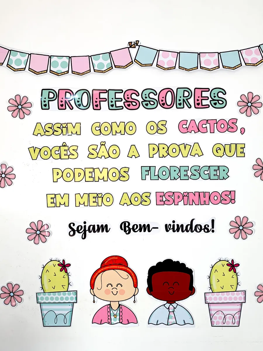 Painel de Bem-Vindos Professores para recepcionar os professores no retorno das aulas. — amostra 5: O painel já vai…