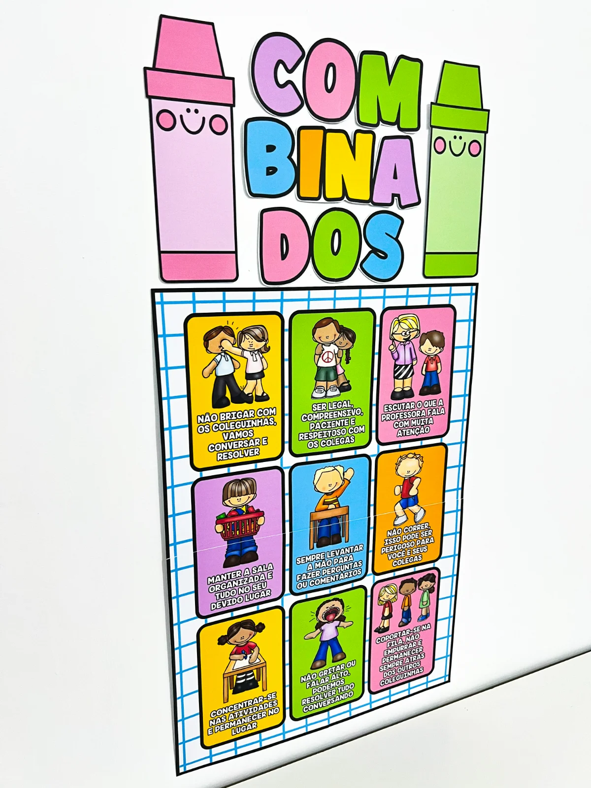 Painel de Combinados da Turma – Material Pedagógico — amostra 3: composto por seis folhas, com ilustrações coloridas e…