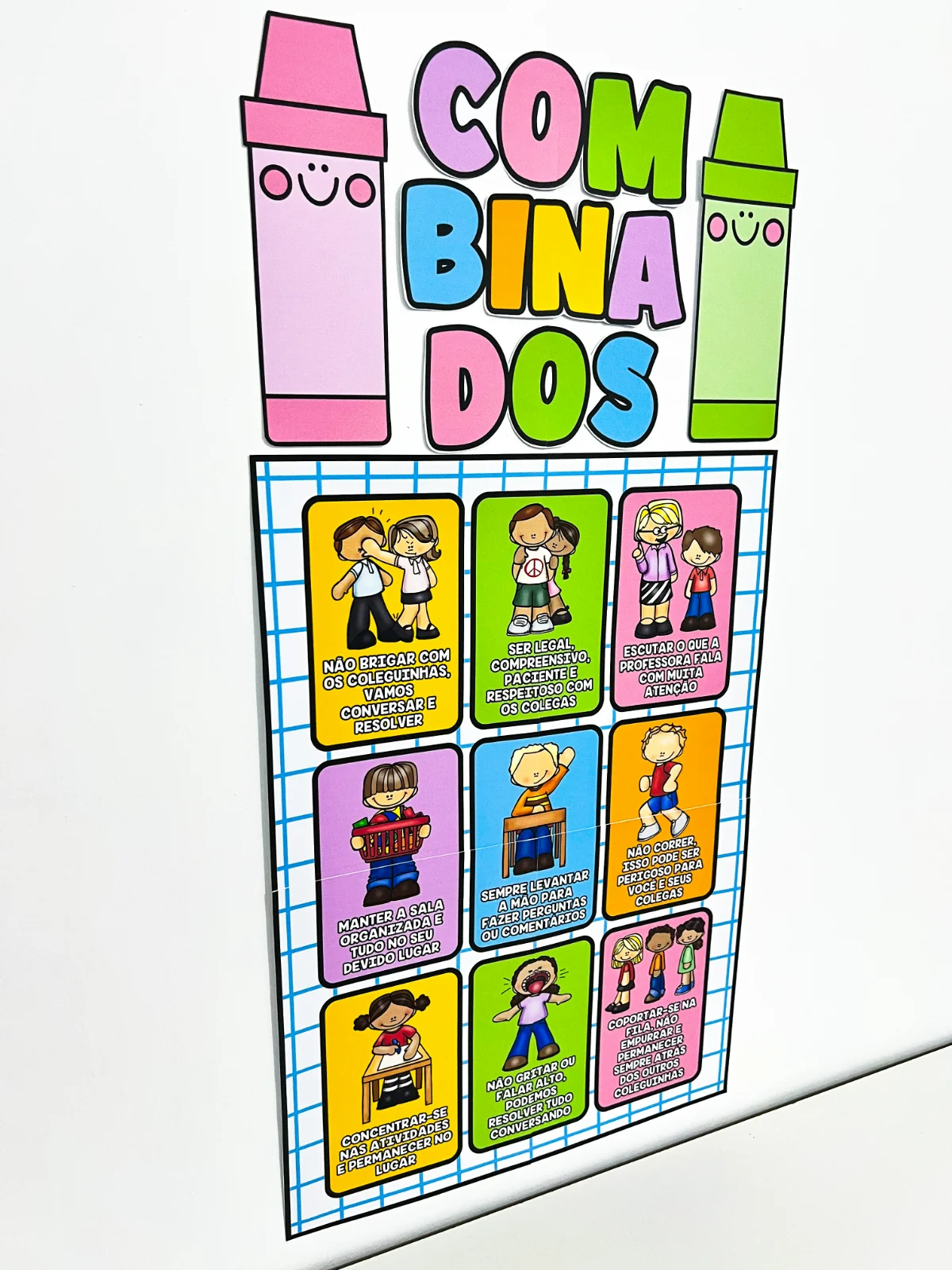 Painel de Combinados da Turma – Material Pedagógico — amostra 4: composto por seis folhas, com ilustrações coloridas e…