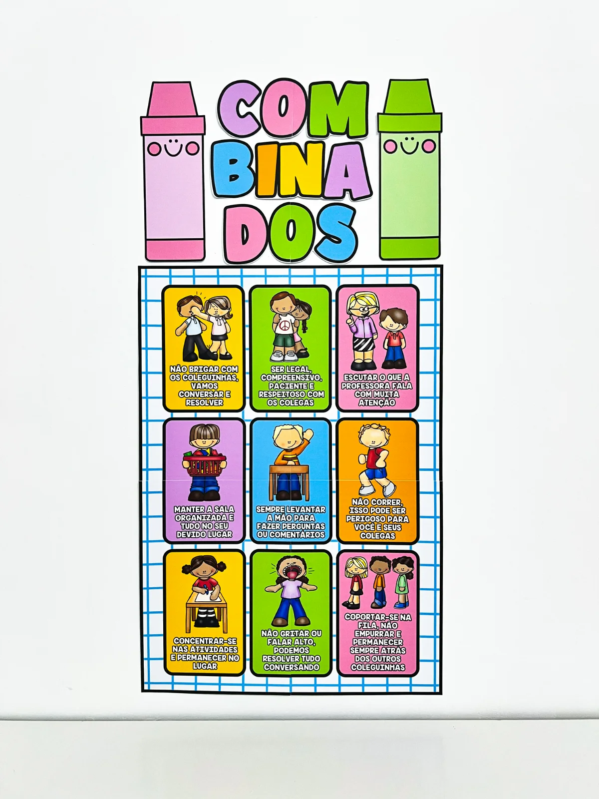 Painel de Combinados da Turma – Material Pedagógico — amostra 5: composto por seis folhas, com ilustrações coloridas e…