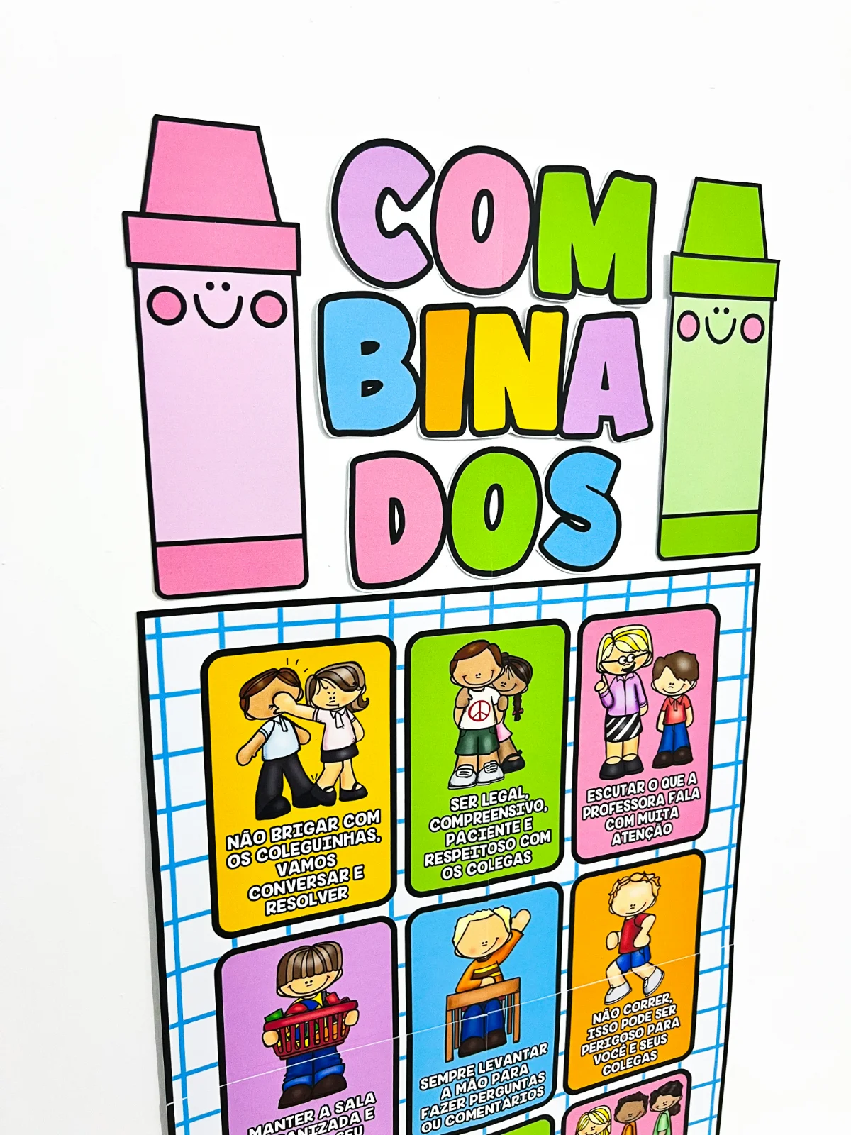 Painel de Combinados da Turma – Material Pedagógico — amostra 6: composto por seis folhas, com ilustrações coloridas e…