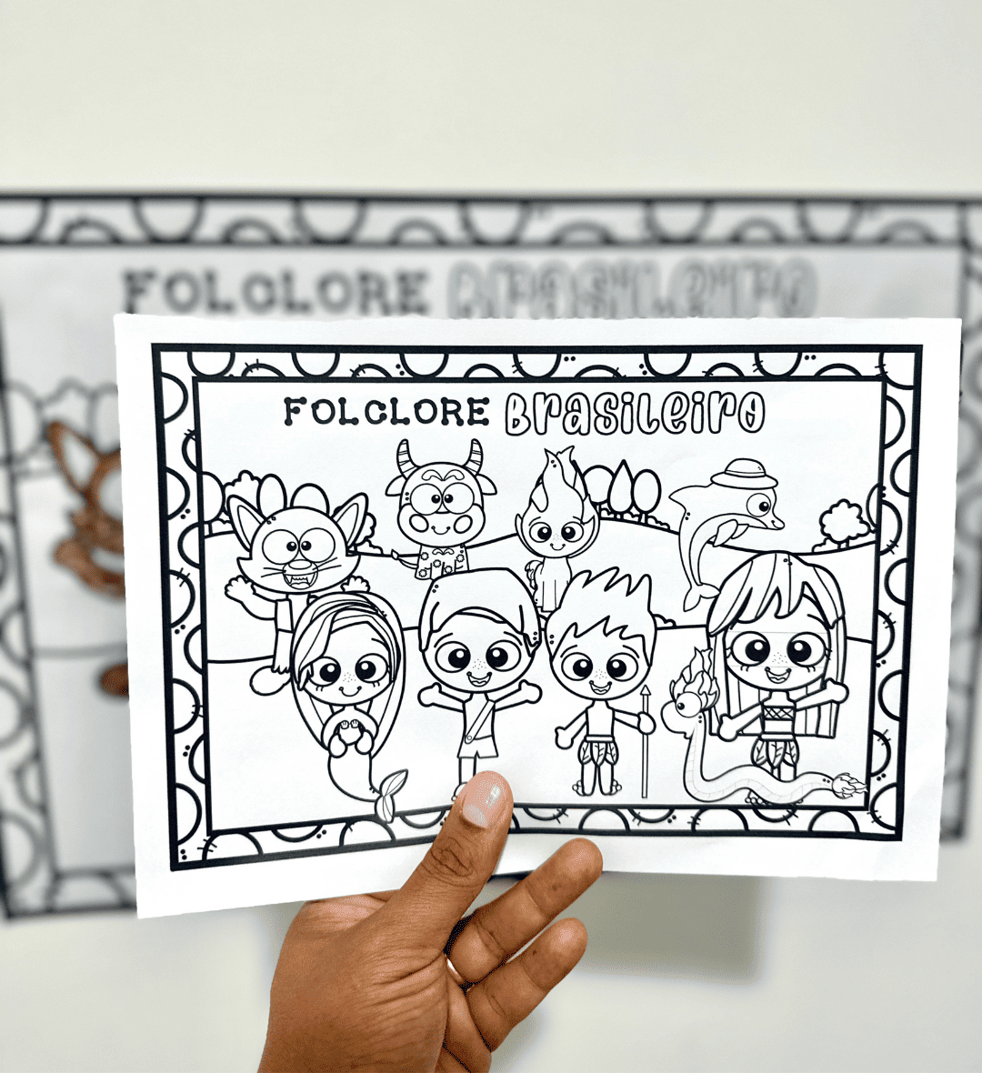 Painel de Folclore para Pintura Coletiva em PDF — amostra 1: Painel de folclore para colorir em grupo