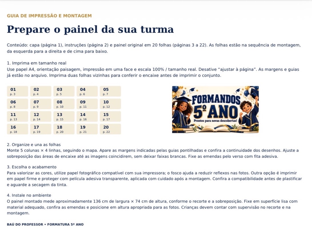 Painel de Formatura 5º Ano para Imprimir em PDF — amostra 2: Painel de formatura do 5º ano em PDF, com 20 folhas A4,… Painel de Formatura 5º Ano para Imprimir em PDF — amostra 2: Painel de formatura do 5º ano em PDF, com 20 folhas A4,…
