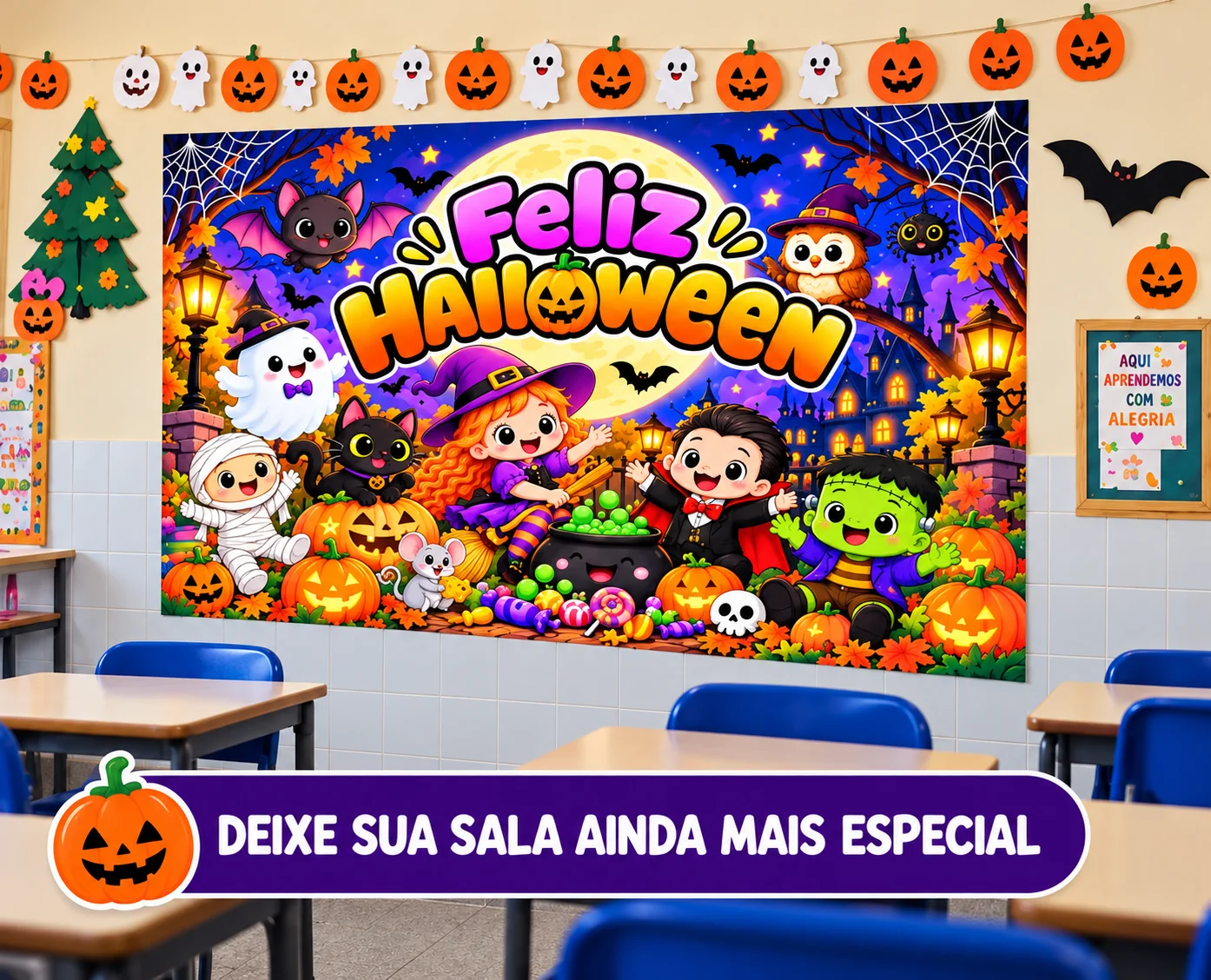 PAINEL DE HALLOWEEN 18 FOLHAS A4 • 6x3 decoração — Alfabetização para Educação Infantil: Painel de Halloween gigante em PDF…
