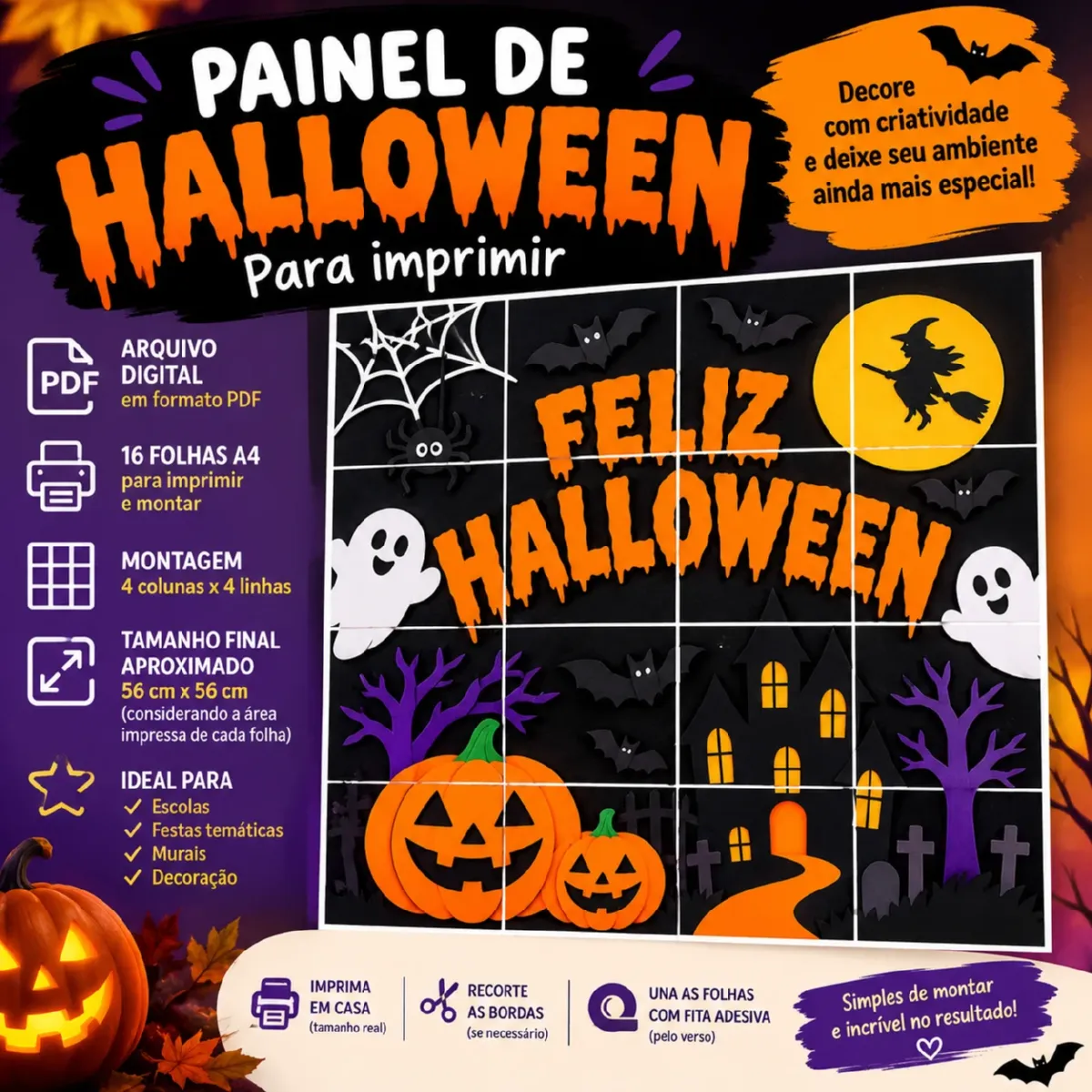 Painel de Halloween – Feliz Halloween (PDF para imprimir) — Datas comemorativas para Educação Infantil: Painel decorativo…