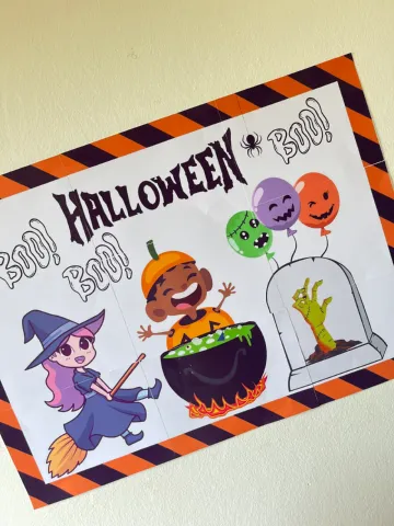 Painel de Halloween Infantil: Decoração Escolar Temática — amostra 1: Painel de Halloween lúdico e colorido: decore a sala…